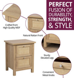 Hallowood Furniture Newquay Oak Effect Bedside Table With 2 Drawer And Real Rattan Front (Pair) - thumbnail 2