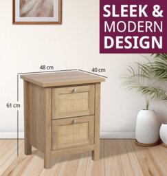 Hallowood Furniture Newquay Oak Effect Bedside Table With 2 Drawer And Real Rattan Front (Pair) - thumbnail 3