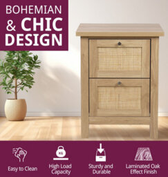 Hallowood Furniture Newquay Oak Effect Bedside Table With 2 Drawer And Real Rattan Front (Pair) - thumbnail 5
