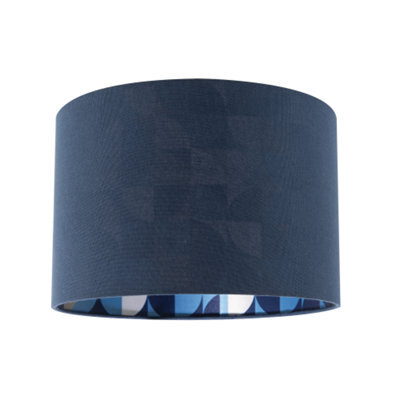 Happy Homewares Designer Midnight Blue Linen Lamp Shade With Geometric Pattern Lining - image 1