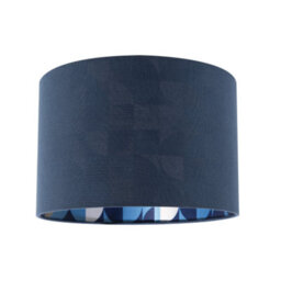 Happy Homewares Designer Midnight Blue Linen Lamp Shade With Geometric Pattern Lining