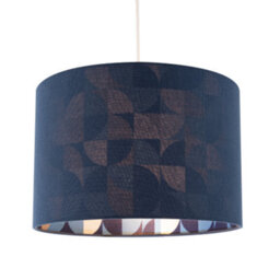 Happy Homewares Designer Midnight Blue Linen Lamp Shade With Geometric Pattern Lining - thumbnail 2