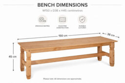 Mews Corona Dining Bench 5Ft Long Seating Chair Mexican Solid Pine - thumbnail 2