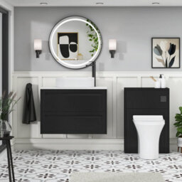 Royal Bathrooms Royal Bathroom Elmore 800mm Matt Nocturne Black Wall Mounted Bathroom Vanity Unit 2 Drawer Plain White Worktop With Lyon Basin - thumbnail 5