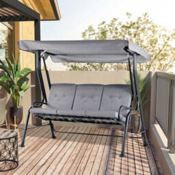 Outsunny Outdoor 3-Person Garden Metal Padded Porch Swing Chair Bench, Grey - thumbnail 1