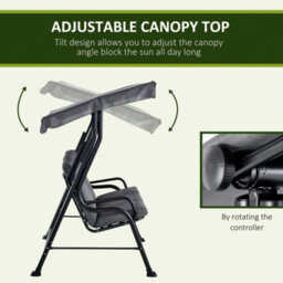 Outsunny Outdoor 3-Person Garden Metal Padded Porch Swing Chair Bench, Grey - thumbnail 4