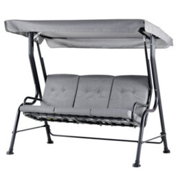 Outsunny Outdoor 3-Person Garden Metal Padded Porch Swing Chair Bench, Grey - thumbnail 2