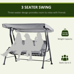 Outsunny Outdoor 3-Person Garden Metal Padded Porch Swing Chair Bench, Grey - thumbnail 6