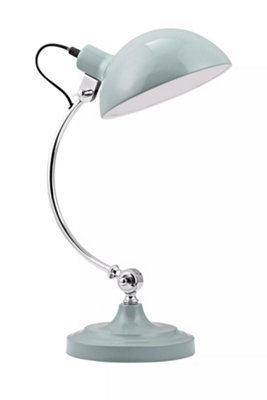 Orsina Shutter Blue Table Lamp,  Round Base Desk Lamp With Arched Chrome Arm & Hood, Durable Metal Night Light - image 1