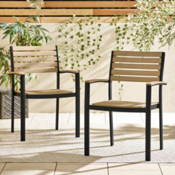 Furniturebox Uk Malva 2 Seat Outdoor Dining Table & Chairs Set - Black Aluminium & Eucalyptus Wood - thumbnail 4