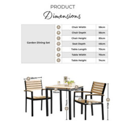 Furniturebox Uk Malva 2 Seat Outdoor Dining Table & Chairs Set - Black Aluminium & Eucalyptus Wood - thumbnail 9