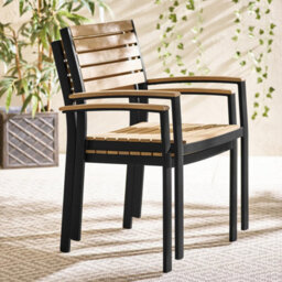 Furniturebox Uk Malva 2 Seat Outdoor Dining Table & Chairs Set - Black Aluminium & Eucalyptus Wood - thumbnail 8