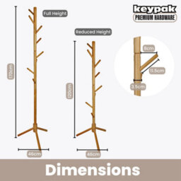 Keypak Wooden Coat Stand, 170Cm Clothes Jacket Hanger Coat Tree, Ideal For Hallway - Pine - thumbnail 4