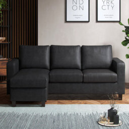 Furnishings For Less UK York Black Faux Leather Reversible L Shaped 3 Seater Corner Sofa - thumbnail 5