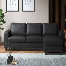 Furnishings For Less UK York Black Faux Leather Reversible L Shaped 3 Seater Corner Sofa - thumbnail 6