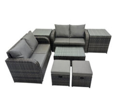 Fimous Outdoor Love Sofa Coffee Table Set Garden Rattan Furniture Set 6 Seater With 2 Small Stools 2 Side Tables Dark Grey - thumbnail 1