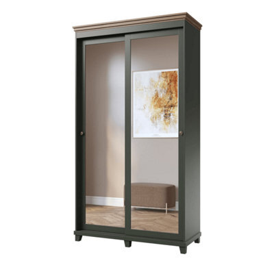 Arte Evora 54 Sliding Door Wardrobe In Green & Oak Lefkas - W1200mm H2160mm D500mm, Mirrored And Organised - image 1