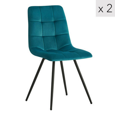 Nordlys Set Of 2 Metal And Blue Velvet Dining Chairs Vintage Style Dining Room - image 1