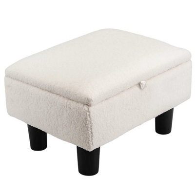 Off White Storage Ottoman Footstool Linen Fabric - image 1