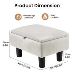 Off White Storage Ottoman Footstool Linen Fabric - thumbnail 2