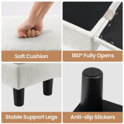 Off White Storage Ottoman Footstool Linen Fabric - thumbnail 4