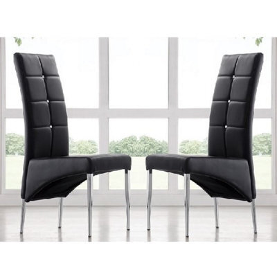 Furniture in Fashion Vesta Studded Black Faux Leather Dining Chairs In Pair