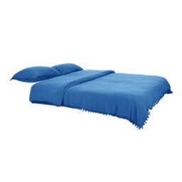 Living And Home Pom Pom Tassels Easy Care Small Double Bedding Solid Duvet Cover With 2 Pillowcase Set Blue - thumbnail 3