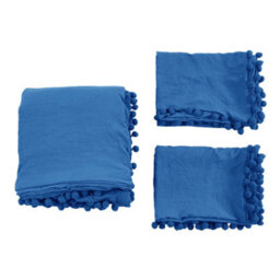Living And Home Pom Pom Tassels Easy Care Small Double Bedding Solid Duvet Cover With 2 Pillowcase Set Blue - thumbnail 4