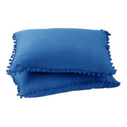 Living And Home Pom Pom Tassels Easy Care Small Double Bedding Solid Duvet Cover With 2 Pillowcase Set Blue - thumbnail 5