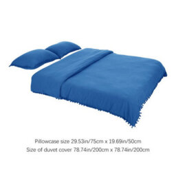 Living And Home Pom Pom Tassels Easy Care Small Double Bedding Solid Duvet Cover With 2 Pillowcase Set Blue - thumbnail 9