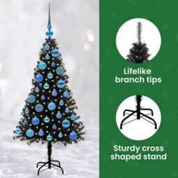 Vidaxl Christmas Tree With 150 Leds With Stand Black 120 Cm Pvc - thumbnail 8