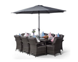 That's Furniture Arizona Rectangle 8 Seat Rattan Dining Set With Ice Bucket Drinks Cooler - Grey - thumbnail 2