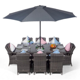 That's Furniture Arizona Rectangle 8 Seat Rattan Dining Set With Ice Bucket Drinks Cooler - Grey - thumbnail 1