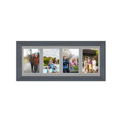 AK Frames 50X20Cm Dark Grey Classic Multi Photo Frame With Silver Mount - Holds 4 Apertures (4X) 6X4 Photos - image 1