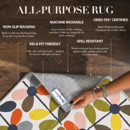 Decoranddecor Rug, Washable Rugs, Bedroom Kitchen Rugs, 80X150Cm, Non-Slip, Pet Friendly, Low Pile, Retro Floral Rug - Zoe - thumbnail 3