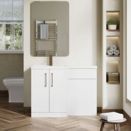 Balterley Left-Hand Bathroom Vanity And Wc Unit Combination With Basin - 1100mm - Gloss White With Brushed Bronze Handles - thumbnail 2