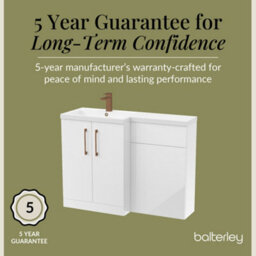 Balterley Left-Hand Bathroom Vanity And Wc Unit Combination With Basin - 1100mm - Gloss White With Brushed Bronze Handles - thumbnail 6