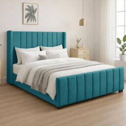 Naples Upholstered Teel Vertical Line Super King Size Bed Frame, Modern Luxury Floor-Standing Headboard & Footboard - thumbnail 2