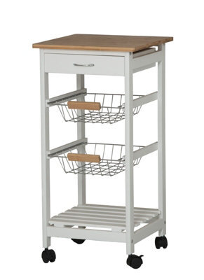 Urbn-Living Urbnliving Height 75Cm 3 Tier White Portable Oasis Bamboo Top Mdf Kitchen Trolley Drawer Shelf Cart On Wheels - image 1