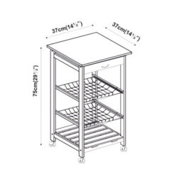 Urbn-Living Urbnliving Height 75Cm 3 Tier White Portable Oasis Bamboo Top Mdf Kitchen Trolley Drawer Shelf Cart On Wheels - thumbnail 4