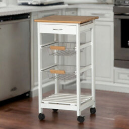 Urbn-Living Urbnliving Height 75Cm 3 Tier White Portable Oasis Bamboo Top Mdf Kitchen Trolley Drawer Shelf Cart On Wheels - thumbnail 2
