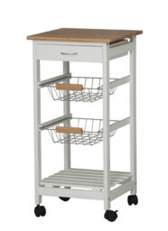 Urbn-Living Urbnliving Height 75Cm 3 Tier White Portable Oasis Bamboo Top Mdf Kitchen Trolley Drawer Shelf Cart On Wheels