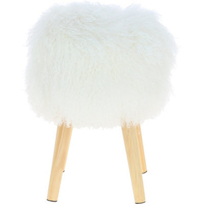 Fenland Sheepskin Fenland's Real Sheepskin Handmade Stool Tibetan Ivory With Wooden Legs - (H) 50Cm (Diameter) 39Cm - image 1