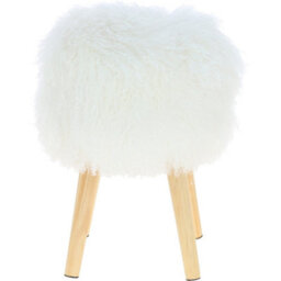 Fenland Sheepskin Fenland's Real Sheepskin Handmade Stool Tibetan Ivory With Wooden Legs - (H) 50Cm (Diameter) 39Cm - thumbnail 1