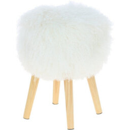 Fenland Sheepskin Fenland's Real Sheepskin Handmade Stool Tibetan Ivory With Wooden Legs - (H) 50Cm (Diameter) 39Cm - thumbnail 4