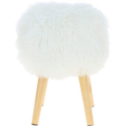 Fenland Sheepskin Fenland's Real Sheepskin Handmade Stool Tibetan Ivory With Wooden Legs - (H) 50Cm (Diameter) 39Cm - thumbnail 3