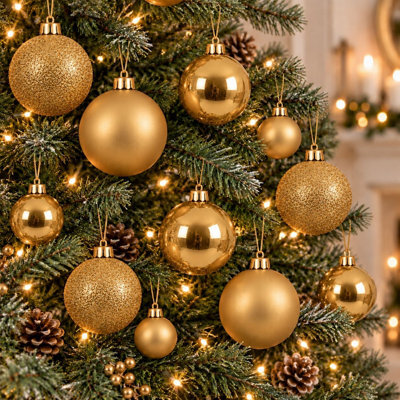 Decoris 30 Gold Baubles Shatterproof Christmas Tree Hanging Decoration - image 1