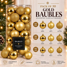 Decoris 30 Gold Baubles Shatterproof Christmas Tree Hanging Decoration - thumbnail 4