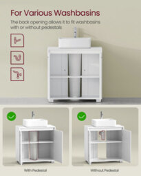LEDREM Under Sink Bathroom Cabinet, Under Sink Storage Cabinet, 2 Compartments Behind The Door, Fits Various Washbasins, With Feet - thumbnail 4