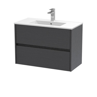Nuie Havana Wall Hung 2 Drawer Vanity Basin Unit & Minimalist Ceramic Basin, Modern Sink Vanity Unit In Graphite Grey With White - image 1